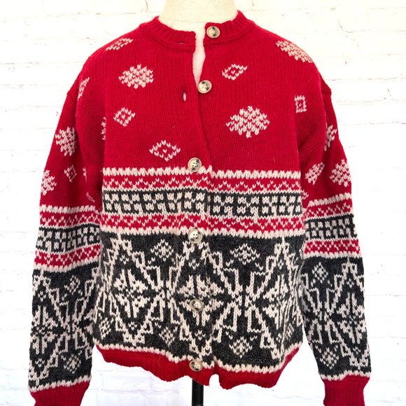 Retro Eddie Bauer Wool Alpaca Cardigan - Cozy Ski Style - Size Small Petite - Picture 4 of 9